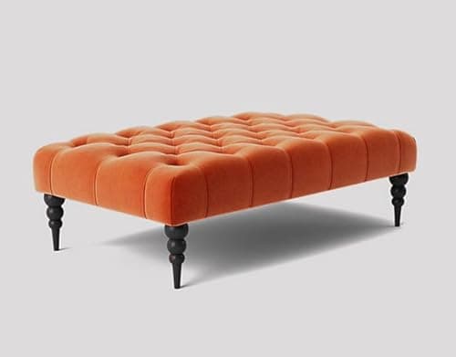 Image of 90cm Wide Chesterfield Footstool, Plush Velvet Upholstered Ottoman Footstool, Rectangle Coffee Table, End of Bed Footrest, Living Room Bench (Burnt Orange Velvet, 3ft (90x50x35)CM)