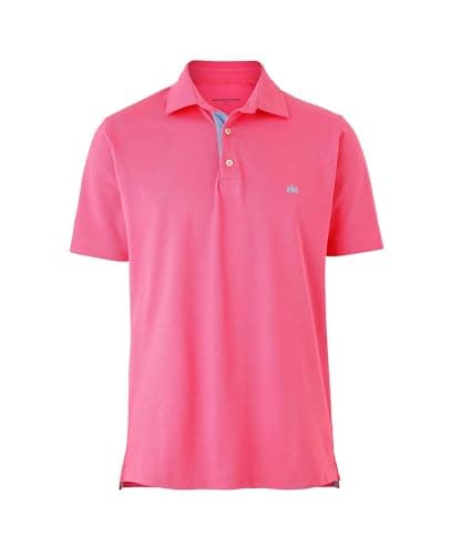 Image of THE SAVILE ROW COMPANY LONDON Men's Classic Fit Cotton Pique Short Sleeve Polo Shirt - Bright Pink - XXL