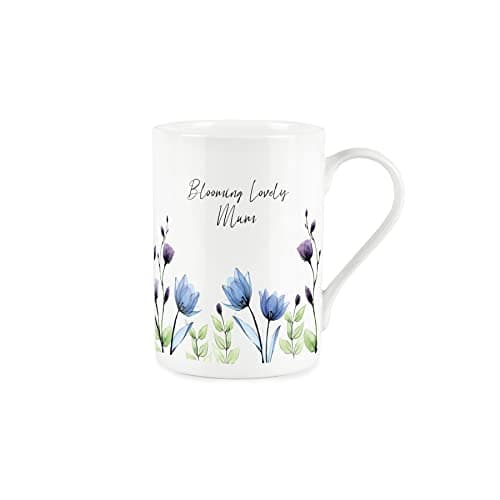 Image of Purely Home Lovely Mum Flowers Mug - Blue Lilac Blooming Blooms - Bone China Style White Mug Coffee/Tea Present Gift