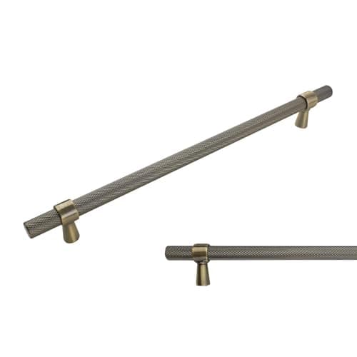 Image of keypak 10 Pack Antique Brass Knurled Kitchen Cupboard Handles, 224mm Hole Centres, Aluminium T-Bar Pulls for Cabinet, Wardrobe Doors, Chest of Drawers