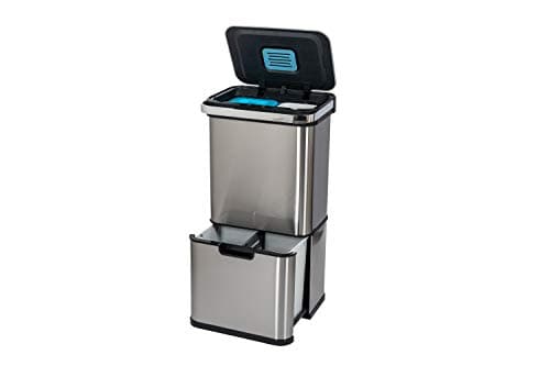 Image of Addis 50 litre Recycling Sensor tower Bin with 4 compartments wet dry kitchen utility waste trash, Stainless Steel