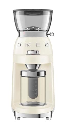 Image of Smeg CGF03CRUK 50's Style Electric Coffee Grinder, Features a Conical Burr, 30 Bean Grinding Levels, Cream
