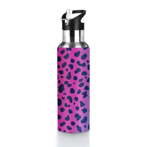 Image of Neon Color Leopard Print Insulated Water Bottle, 20oz Vacuum Flask with Leak-Proof Lid, Travel Sports Bottle for Cold & Hot Drinks, Ideal for Gym Hiking Camping Office School
