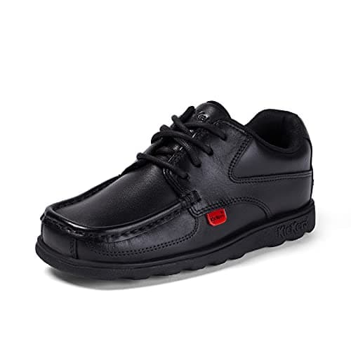 Image of Kickers Boy's Fragma Lace Up 4 Eyelet Leather Shoes | Smart Everyday School Look | Secure Lace-Up Fit, Cushioned for All-Day Wear, Black, 2 UK Child