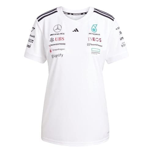 Image of adidas Women's Mercedes - AMG Petronas Formula ONE Team Driver Jersey White Women, White/Black, L