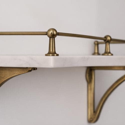 Image of Solid Brass Gallery Shelf Rail 6mm Rod - Antique Brass, Bronze & Satin Brass - Kitchen Shelf Rail with Centre, End & Corner Brackets - 7 Antique Finishes (Venetian Brass, 500mm Rod)