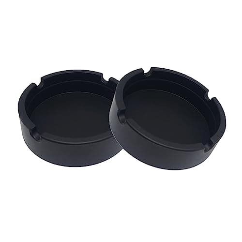 Image of SOQKEEN Silicone Ashtrays 2 Pack Nonstick Cool Portable Ashtray for Outside Heat Resistant Won't Break Silicone Round Rubber Ash Tray Set for Home Office Restaurant or Outdoor (2 Black)