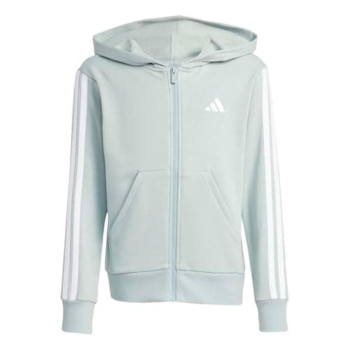 Image of adidas Girl's ESSENTIALS FULL ZIP HOODIE, Wonder Sage/white, 14-15 Years
