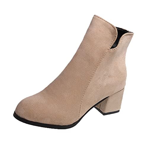 Image of Womens Boots Suede Side Zipper Ankle Boots Large Size Low Tube High Heel Thick Heel Women's Boots Dressy Short Boots for Women (Beige, 6.5)