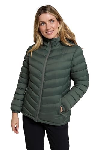 Image of Mountain Warehouse Seasons Womens Fur Lined Padded Jacket - Fleece Lined & Lightweight Puffer Coat with Central Zip - Best for Autumn Winter, Outdoors & Travelling Khaki Women's Size 18