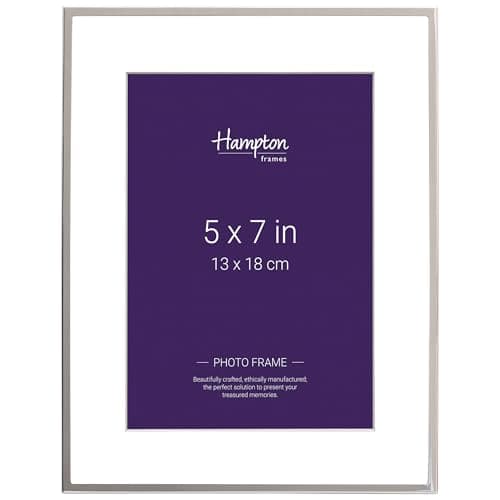 Image of Hampton Frames | MAYFAIR Silver Plate Photo Frame 5x7 (13x18cm) | Bevel Cut Mount, Glass Aperture, Grey Velvet Back | Freestanding or Wall Display, Elegant Home Décor