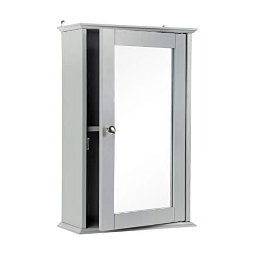 Image of Taylor & Brown Single Door Mirrored Bathroom Cabinet Storage Cupboard Organiser Wall Mounted Mirror Cabinet with Adjustable Shelf, Grey 34cm x 15cm x 53cm