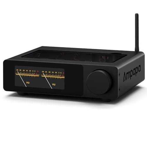 Image of Ampapa 2 Channel Bluetooth Amplifier: HiFi 300W x2 Stereo Amp with BT 5.2 | HPF | Digital VU Meter | SUB Pre-Out | TRS Balanced Input | Tone Control & Remote for Home Theater Bookshelf Speakers (D1)