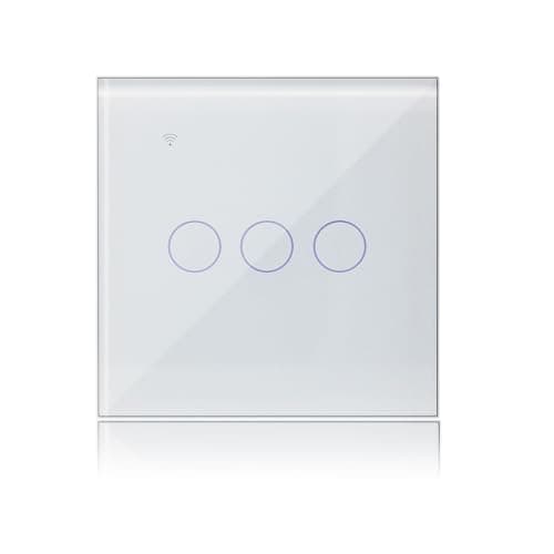 Image of KETOTEK Smart Light Switches 3 Gang 1 Way Compatible with Alexa, WiFi Touch Light Switch White Glass Panel with Timer Function, Tuya/Smart Life App Control