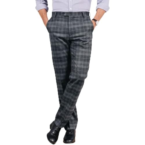 Image of BRAW CLANS TARTANS Tartan Trousers for Men Regular fit, Expandable Waist, Plaid Check - Formal, Casual - Scottish Grey Granite Tartan Pants for All Season, Wedding, Golf - Gift for Men