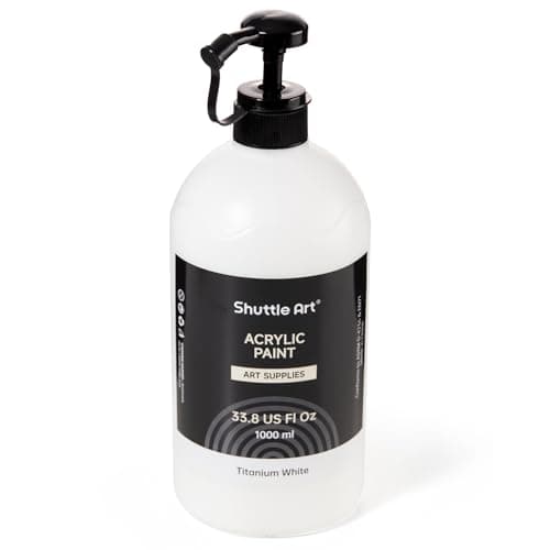 Image of Shuttle Art White Acrylic Paint, 33.8oz/1000ml Large Capacity Pump Bottle with Cover, Fast Drying Non-Toxic, High Coverage Titanium White Acrylic Paint for Kids, Artists, Students & DIY Crafts