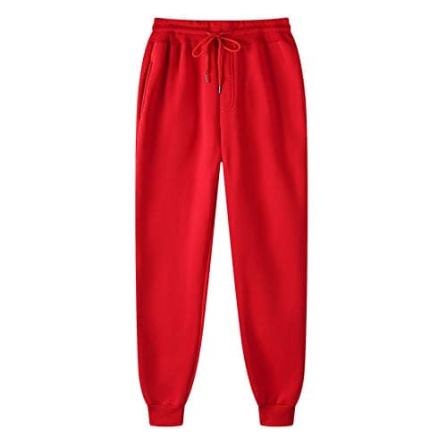 Image of Joggers for Women Casual Jogging Bottoms Sweatpants Plain Drawstring Elastic Waist Petite Ladies Tracksuit Bottoms Running Gym Workout Yoga Sports Sweat Pants Trousers UK Red M