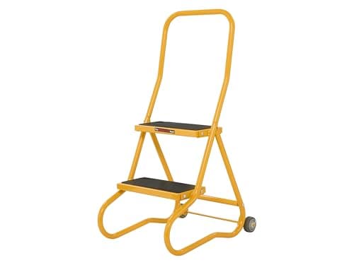 Image of The Workplace Depot Wheelalong Safety Steps, Heavy Duty Yellow Powder Coated Steel Mobile Steps with Wheels & Ribbed Non-Slip Rubber Treads for Workplace, Office, Warehouse (2 Tread)