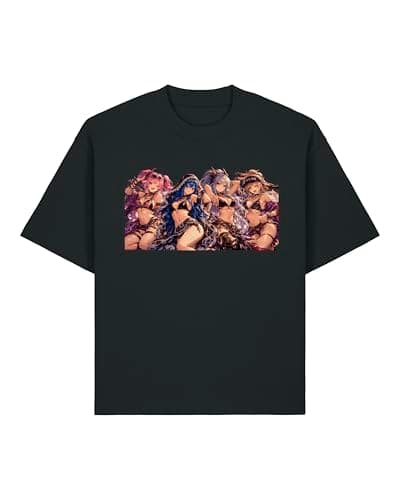 Image of Vibrant Characters in Dynamic Pose Unisex Heavyweight Cotton T-Shirt Black XX-Large