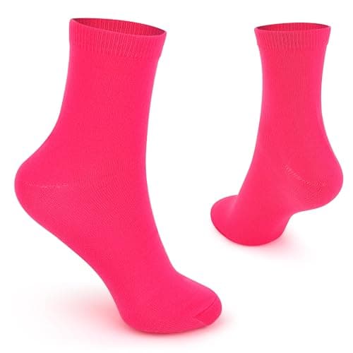Image of The Glowhouse Casual Dress Socks for Men, Bright Neon Solid Colour, Comfortable Crew Socks, Rock n Roll Fancy Dress, Ideal Gifts for Men (pink)