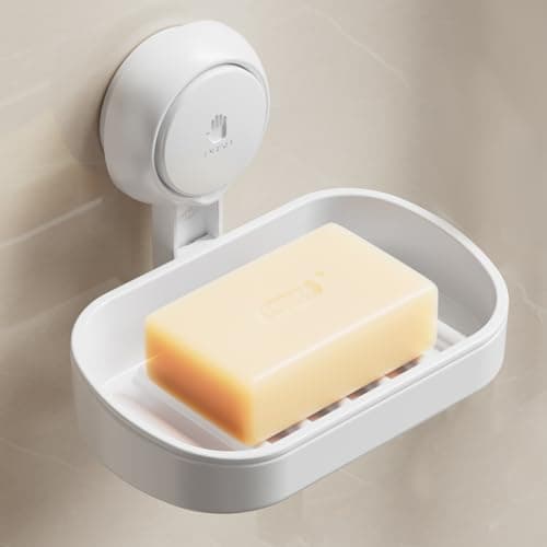 Image of TAILI Suction Soap Dish for Shower, Max Hold 3 KG Shower Soap Holder for Bathroom, Wall Mounted Sponge Tray, Drill-Free, Removable Bathtub Organizer, Waterproof, Plastic Sink Holder Suction Cup, White