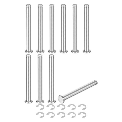 Image of sourcing map 10Set M6x60mm 304 Stainless Steel Cylindrical Shaft Snap Ring Locating Pin, Flat Head Grooved Hinge Cylinder Position Pin with E Clip Retaining Ring, Silver
