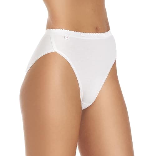 Image of Wysteria Lane Cotton Comforts Women’s High Leg Briefs 3 Pack – White – UK16 / EU44 – Cotton-Rich Stretch Knickers – Soft Breathable Medium Coverage Underwear