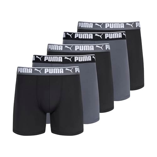 Image of PUMA Men's 5 Pack Performance Boxer Briefs, Black/Grey, M