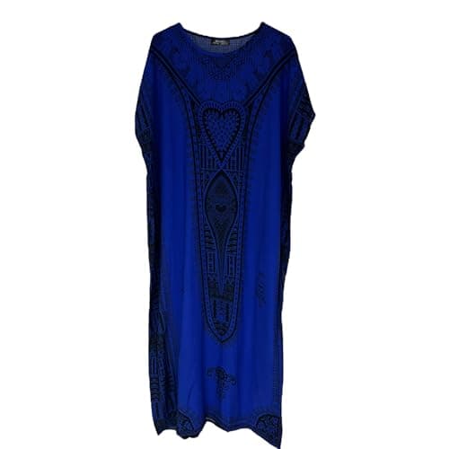 Image of Kiran Fashion New Womens Long Maxi Cotton Kaftan Dress Summer Dashiki African Beach Cover One Size (Blue)