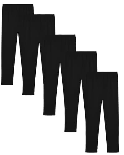 Image of Witwot 5 Pack Girls Leggings Kids Full Length Leggings Pants Girls School Trouser 5-6 Years Black