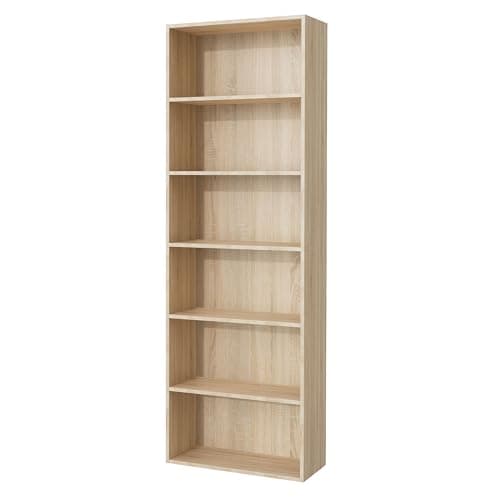 Image of Nera Wooden 6 Tier Bookcase Standing Shelf Tall Storage Shelving Unit for Storage (Sonoma Oak)