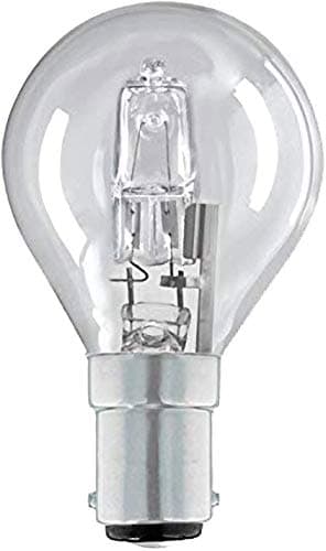 Image of 6 x Eco Halogen Golf Ball Light Bulbs 28W (=35W-40W) SBC B15 B15d Classic Mini Globes Clear Round Energy Saver, Small Bayonet Cap, Dimmable Lamps, 350 Lumen, Mains 240V