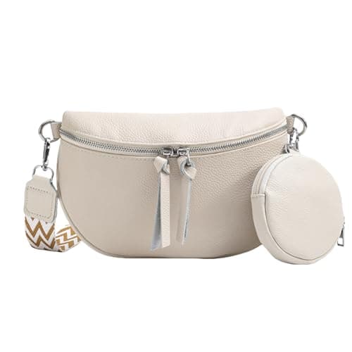 Image of SSKHE Women’s Fashion Crossbody Waist Bag Set, Soft Vegan PU Leather Belt Bag + Matching Coin Purse, Large Capacity, Adjustable Wide Strap, for Travel, Work (White, One Size)