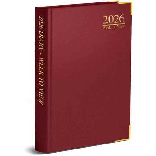 Image of 2026 A4 Red Diary Week to View Desk Diary A4 Weekly Planner Hard Backed with Metal Edges for Home and Office Use - 60 gsm paper