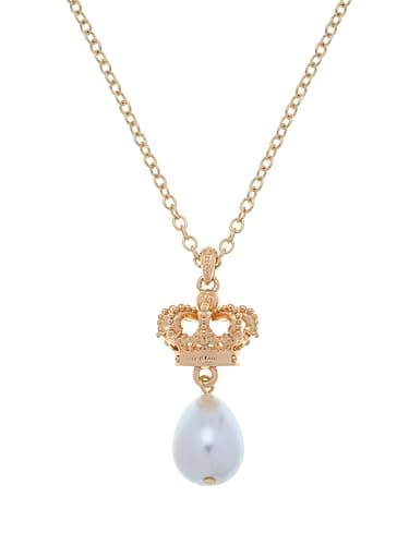 Image of Juicy Couture Heritage Crown & Pearl Drop Pendant Necklace for Women (Gold/Pearl)