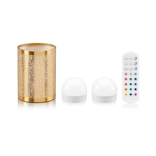 Image of Auraglow Rechargeable Wireless LED Table Lamp with Remote – Battery-Powered, Dimmable, Colour-Changing, Cordless for Restaurants, Bars & Homes (Brass, 1 Lamp, 2 Light Sources, 1 Remote)