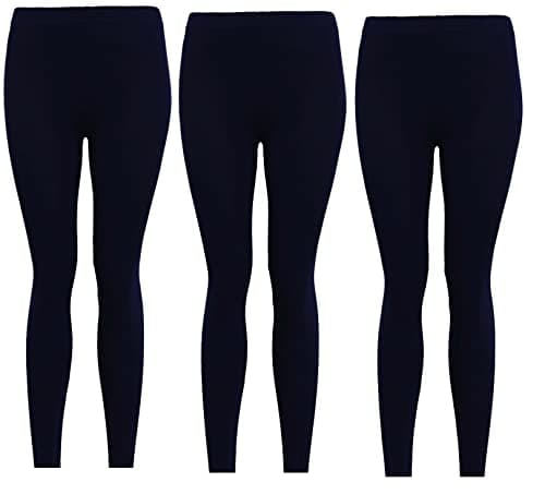 Image of Panzy 3 Pack Girls Kids Children Plain Stretchy 95% Cotton Leggings Ages 5 to 13 (5-6 Years, 3 Pack Black)
