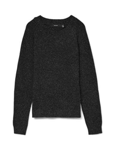 Image of VERO MODA Women's Vmdoffy Ls O-neck Blouse Noos Blouse, Black (Black Detail: Melange), 32R (Manufacturer size: X-Large)
