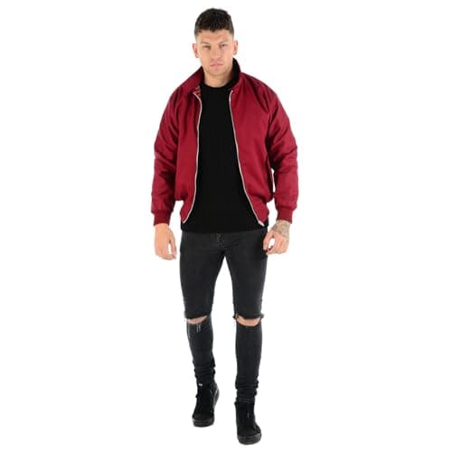 Image of MyShoeStore Harrington Jacket Adults Unisex Mens Ladies Womens Vintage Classic Retro Scooter 1970'S Bomber MOD Skin Tartan Lining Coat Top, Burgundy, M