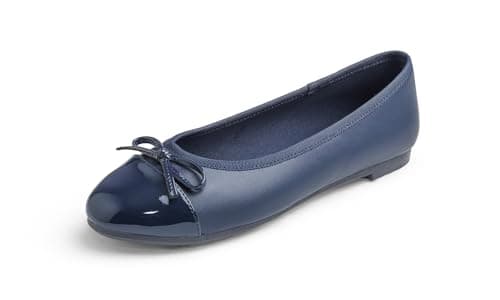 Image of Feversole Women's Bow Tie Fashion Dress Slip On Shoes Round Toe Ballet Navy Toe Cap UK Size 6
