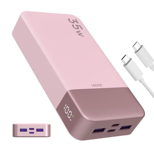 Image of JUOVI J2651 Portable Charge, 35W 20000mAh USB C In & Out Power Bank, Battery Pack with QC3.0+PD3.0 35W High-Speed Charging for Bluetooth Earbud, Mobile Phone, Tablet (Pink)