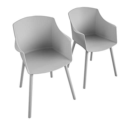 Image of CosmoLiving by Cosmopolitan , Camelo Collection, Indoor/Outdoor Resin, 2-Pack, Light Gray Dining Chairs, Contoured Back