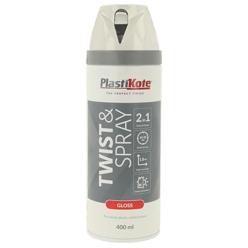Image of Plasti-Kote Twist & Spray Gloss White Paint 400ml – High-Gloss Finish, Quick-Dry, Durable Spray for Indoor & Outdoor Surfaces – Ideal for DIY, Furniture & Home Décor Projects