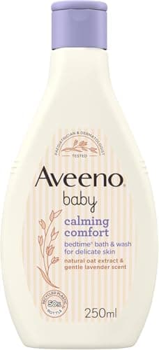 Image of Aveeno Baby Calming Comfort Bedtime Bath and Wash (1 x 250ml), Tear-Free and Soap-Free Baby Wash with Gentle Lavender & Vanilla Scent, Gently Cleanses Skin Before Bedtime, for Delicate Skin