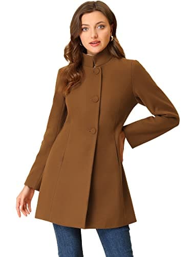 Image of Allegra K Women's Winter Overcoat Mid-Long Stand Collar Single Breasted Coat Outerwear, Brown, XL