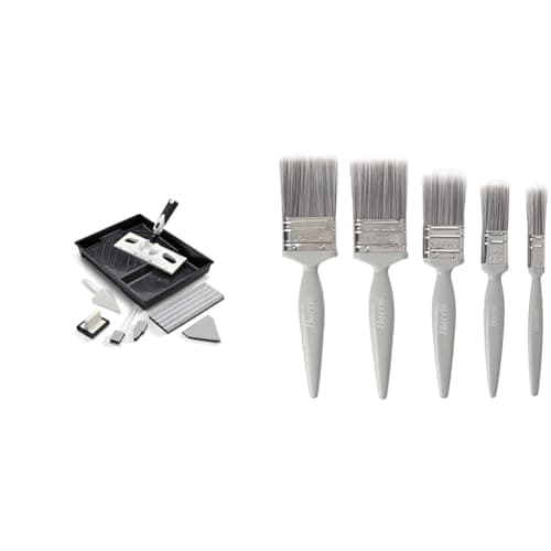 Image of Harris Seriously Good Walls & Ceilings Paint Pad Set | Handle, Large Corner Edging Window & Essentials Walls & Ceilings Paint Brush Set | Pack of 5 | 0.5", 1", 1.5", 2"