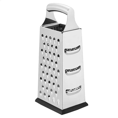 Image of Amazon Basics Stainless Steel Heavy-Duty Rectangular Cheese Grater, 4-Sided Box Grater With Non-Slip Base, 22.9 cm, Black