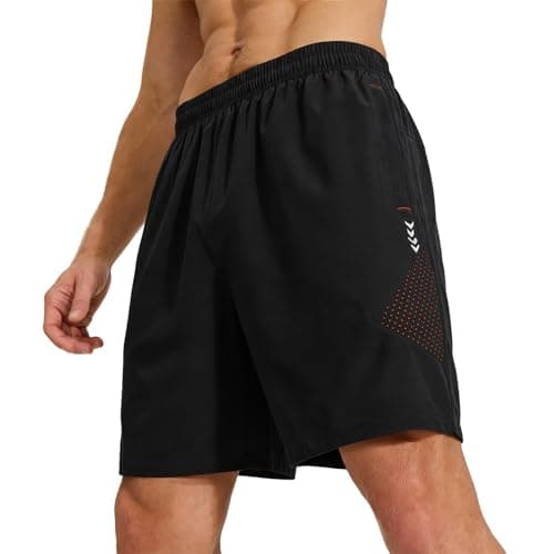 Image of LUWELL PRO Mens Gym Shorts with 3 Zip Pockets Quick Dry Waterproof Running Shorts for Summer Hiking Men Sports Clothes with Pockets -D3060-1-Black-XL