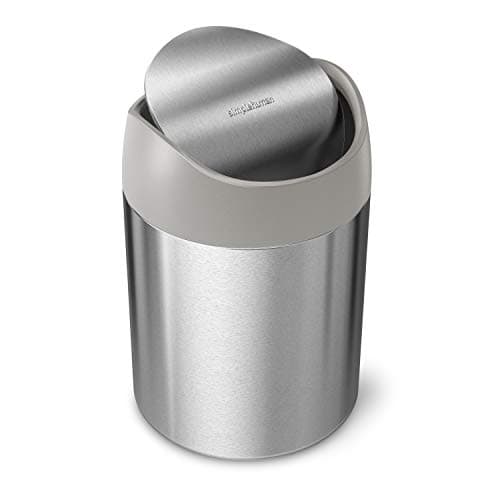 Image of simplehuman CW2084 1.5L Mini Bin, Kitchen Tabletop, Desktop or Dressing Table, Balanced Swing Lid, Lift-Off Lid, Easy to Clean, Fingerprint-Proof, Brushed Stainless Steel