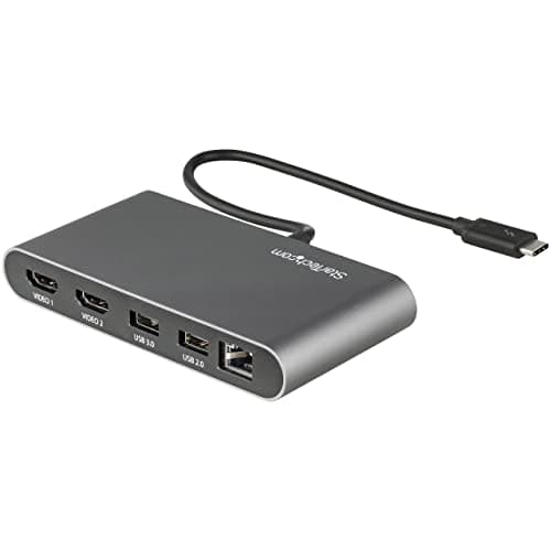 Image of StarTech.com Thunderbolt 3 Mini Dock - Portable Dual Monitor Docking Station w/HDMI 4K 60Hz, 2x USB-A Hub (3.0/2.0), GbE - 11in/28cm Cable - TB3 Multiport Adapter - Mac/Windows (TB3DKMHDL)